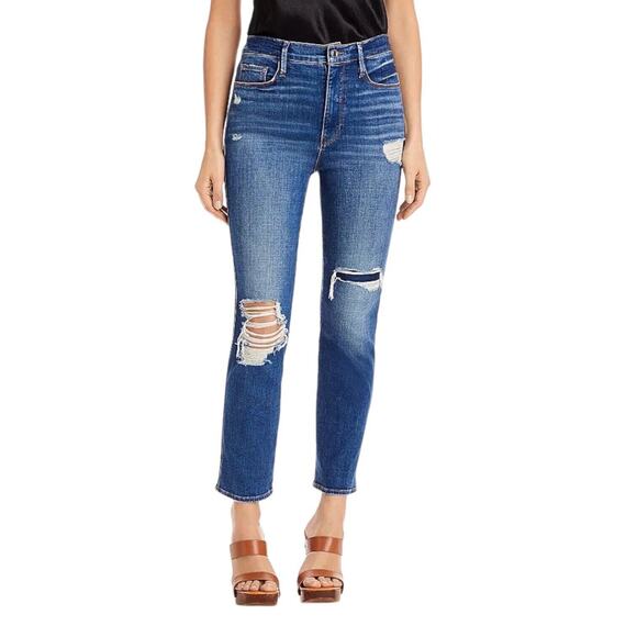 NWT FRAME Jeans Le Sylvie High Rise Slender Straight 31 Distressed Swoon Wash - Picture 1 of 13